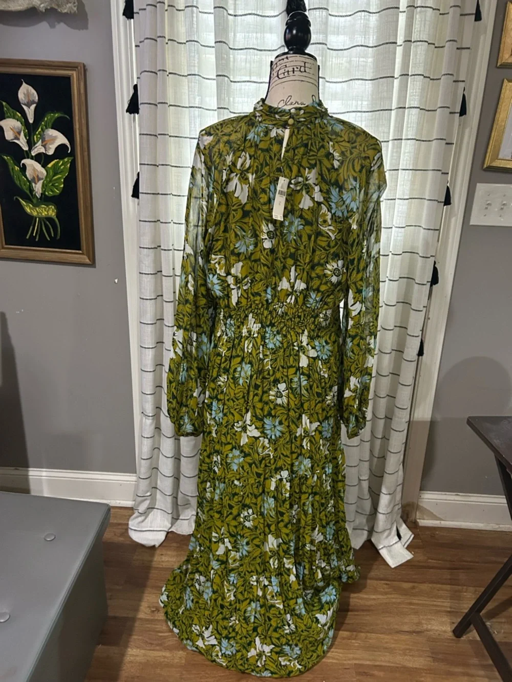 Anthropologie Somerset Long-Sleeve Mock-Neck Chiffon Maxi Dress Size XL - Picture 4 of 8